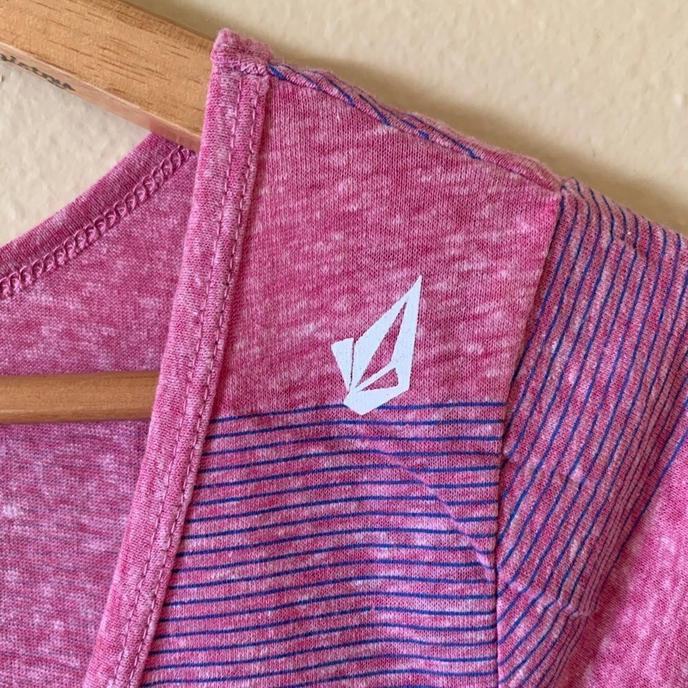 Volcom Pink Striped Short Sleeve Top Small - Picture 3 of 3
